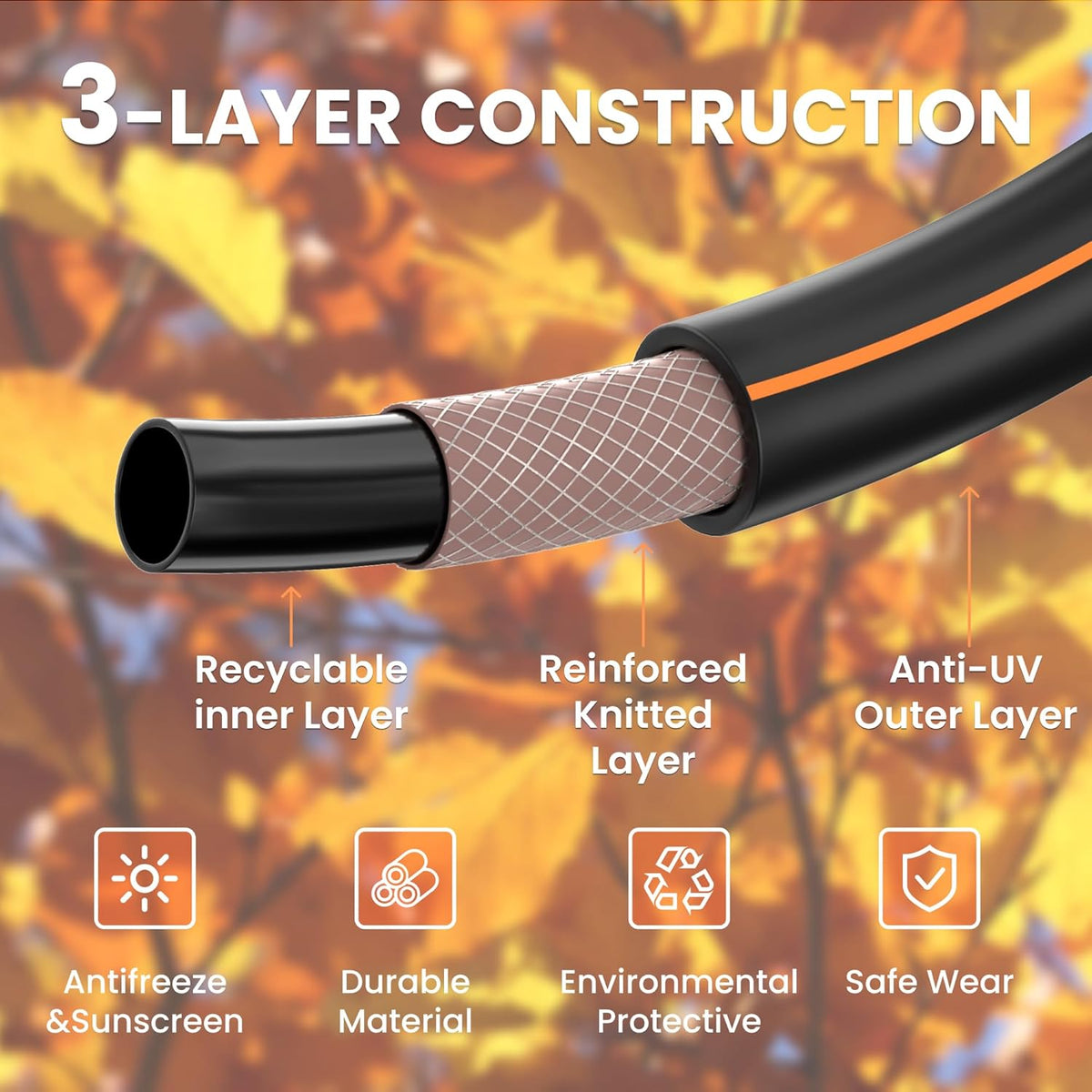 Giraffe Tools Garden Hose 100ft x 5/8", Water Hose Heavy Duty, Flexible, Lightweight Hybrid Hose