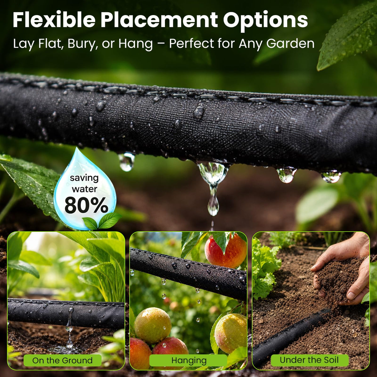 Bluepro Flat Soaker Hose, 100 ft Drip Irrigation Hose with Brass Splitter