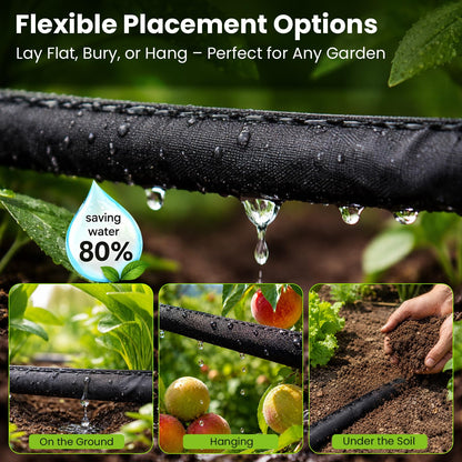 Bluepro Flat Soaker Hose, 100 ft Drip Irrigation Hose with Brass Splitter