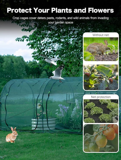 Poray Large 12.3X4FT Tunnel Plant Netting Cover,4.1FT Tall Crop Cage Tomato Netting for