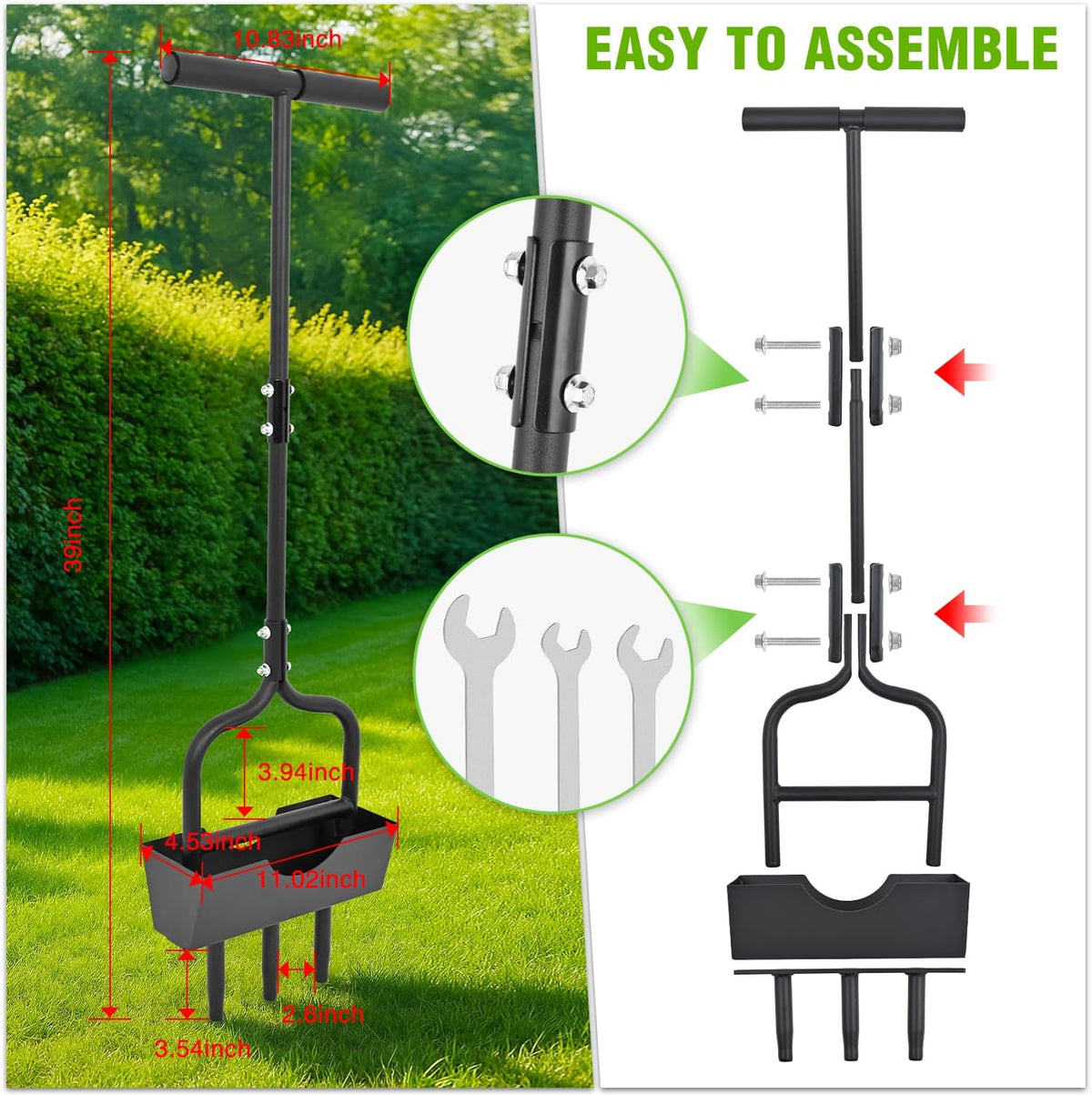 Yesker Lawn Aerator Coring Tool with Soil Core Tray, 39 inches Manual Garden Plug Aerator for Grass