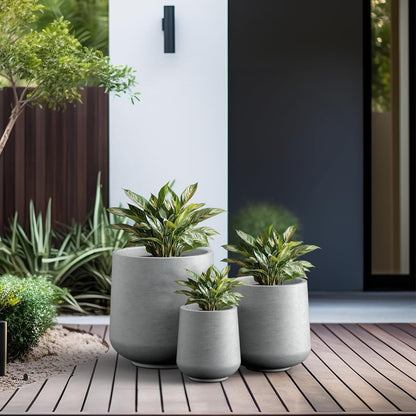 Kante 15.3"+11.6"+8.2" Dia Round Concrete Planter, Large Outdoor Indoor Planter Pots Containers