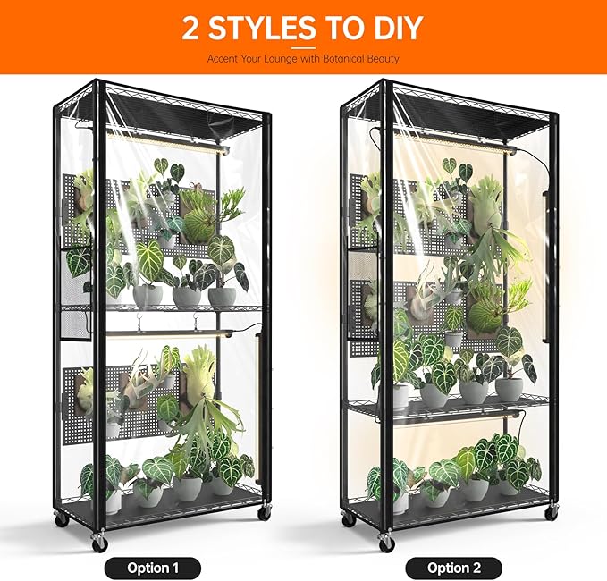 Bstrip Indoor Greenhouse Cabinet with Pegboard, Indoor Greenhouse with 4 Pack 96W Full Spectrum