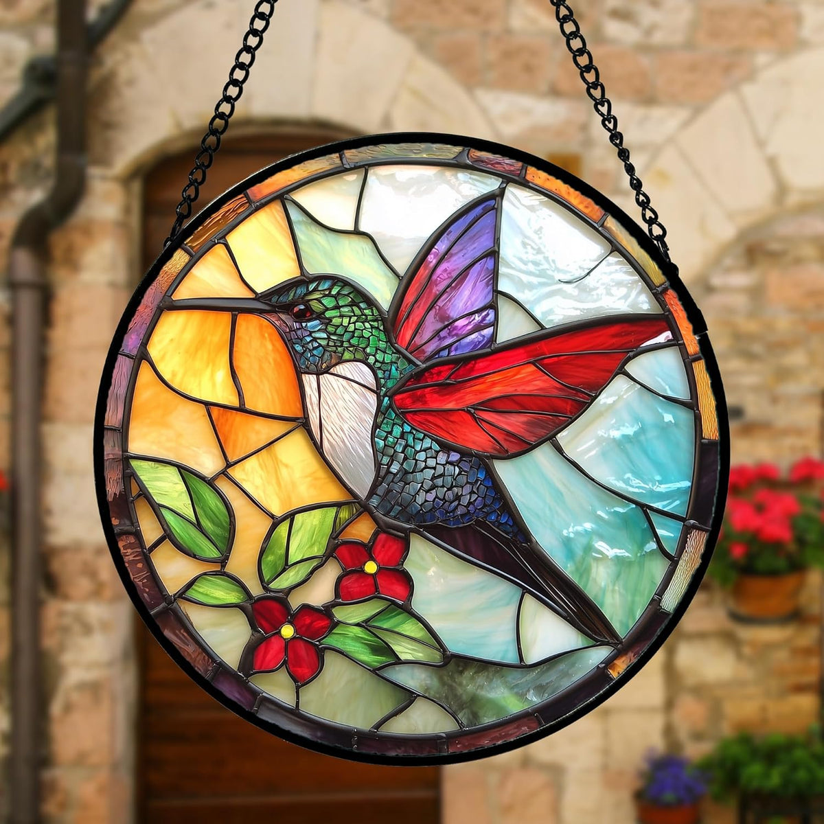 Stained Glass Window Hanging, Hummingbird Gifts Sun Catchers Diamond Glass Panel Hangings Birds