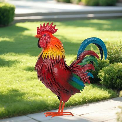 Rooster Garden Statue Sculpture Metal Chicken Yard Decor Outdoor Figurines Patio Backyard