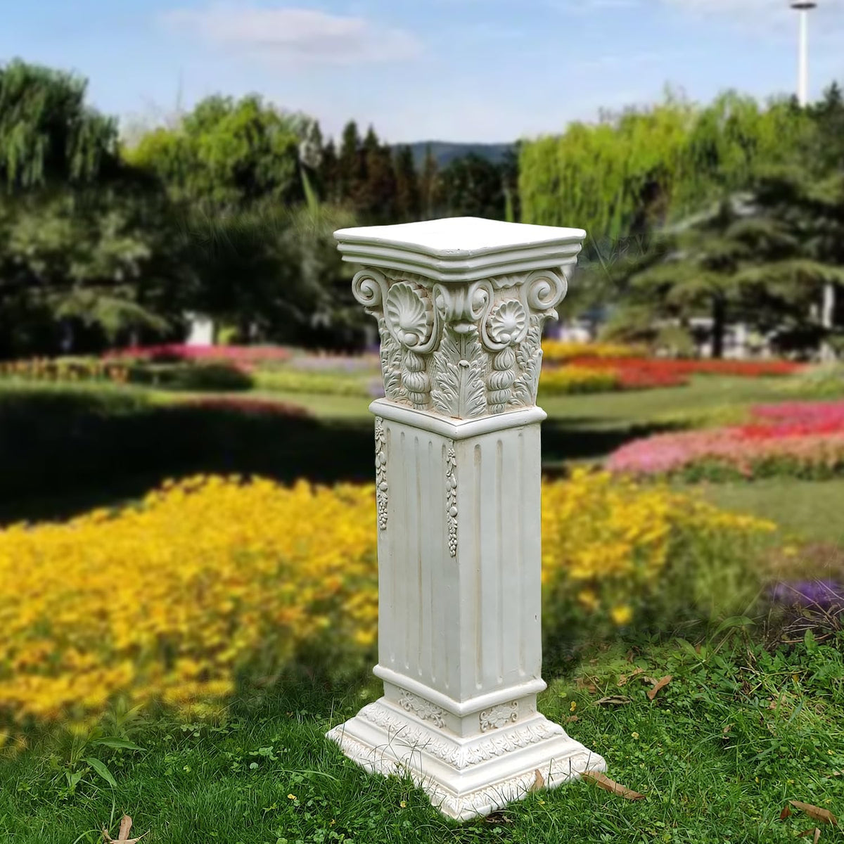 Large 35.5" Vintage Weathered Corinthian Column Pillar with Base Pedestal Magnesium Oxide Ideal for