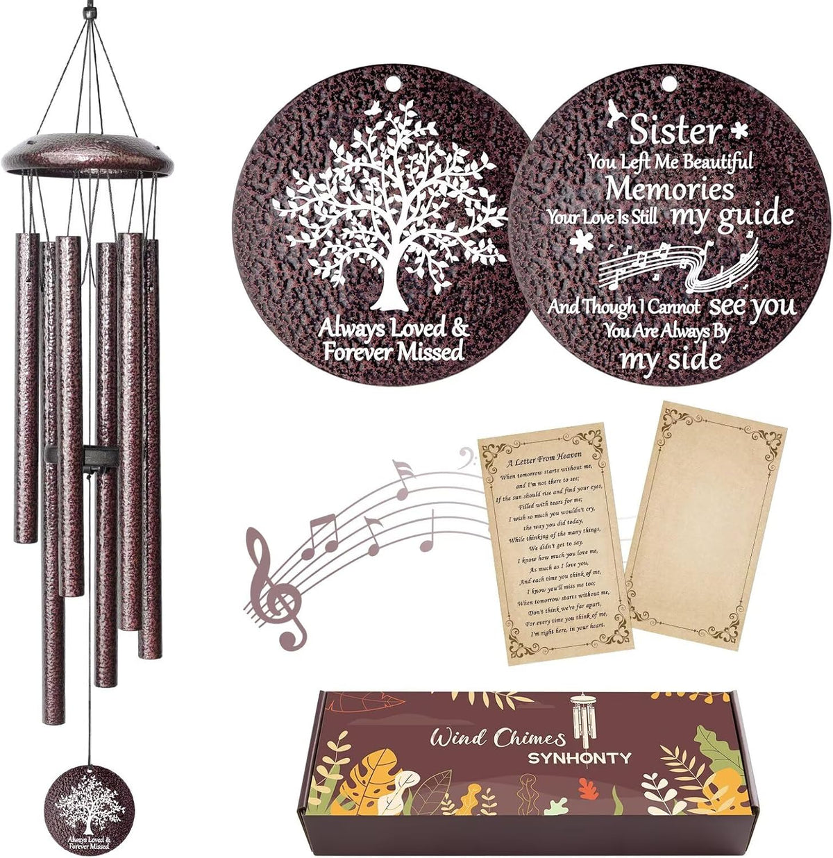 Memorial Gifts for Loss of Sister, 25''Memorial Wind Chimes of Sympathy Gifts for Loss of Sister
