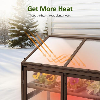 Macrout Cold Frame Greenhouse, Large Wooden Greenhouse Cabinet, Garden Cold Frame with Adjustable
