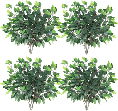 GTIDEA 24PCS Artificial Ficus Leaves Branches Faux Ficus Tree Branches Artificial Greenery Silk