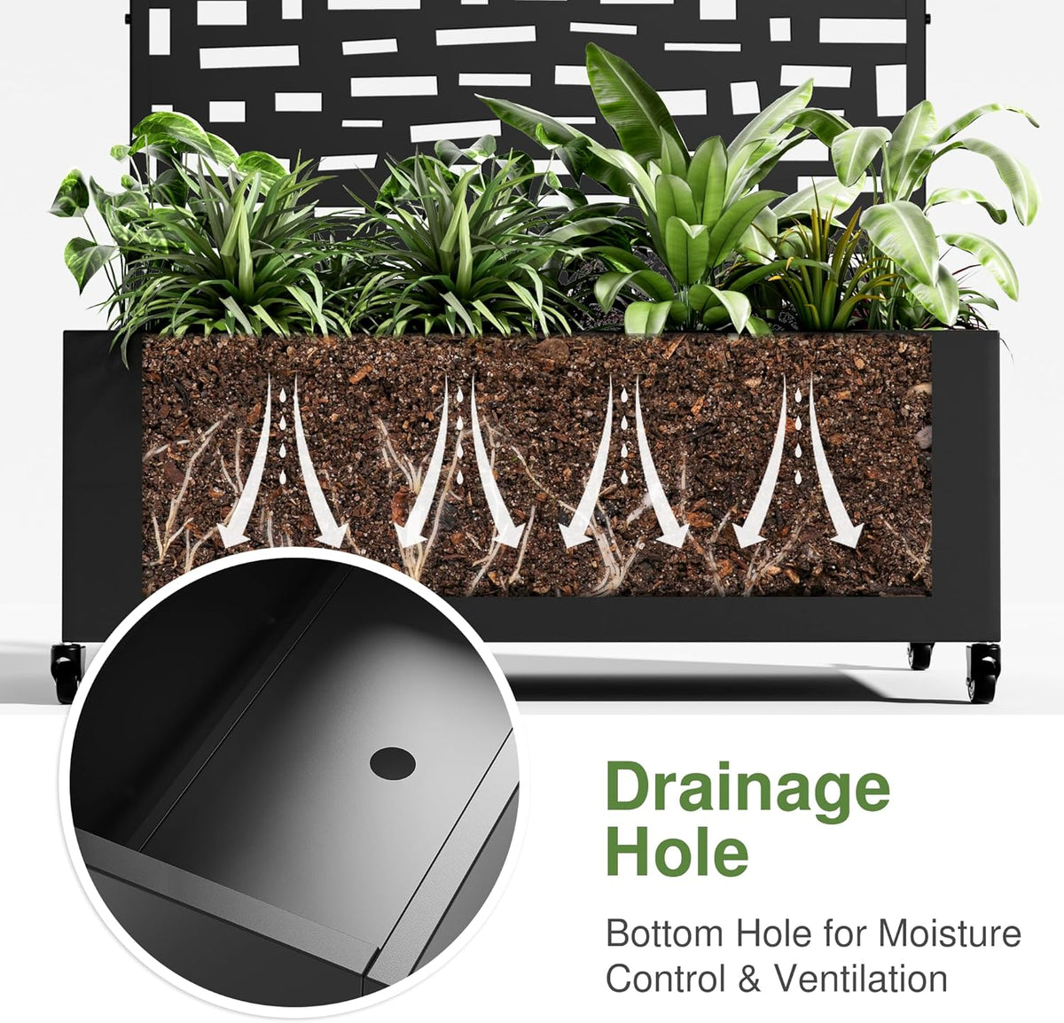 Casaphoria Metal Raised Garden Bed with Trellis and Wheels, 72"x35"x16" Planter Box for Climbing