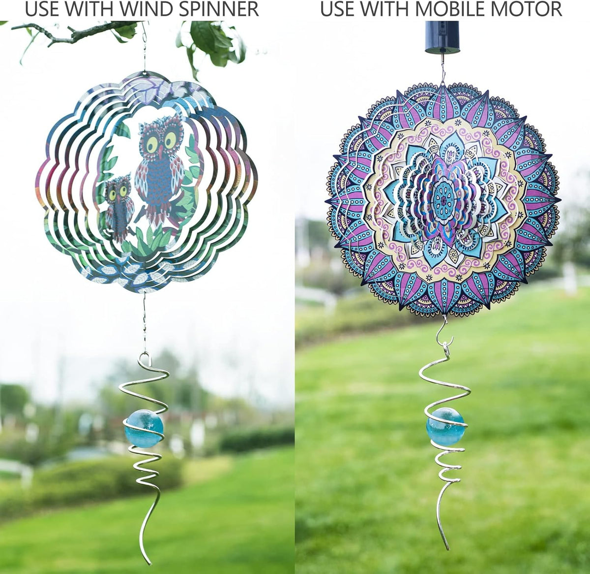Gazing Ball Spiral Tail Wind Spinner Stabilizer, Garden Decorations Stainless Steel Metal with Hook