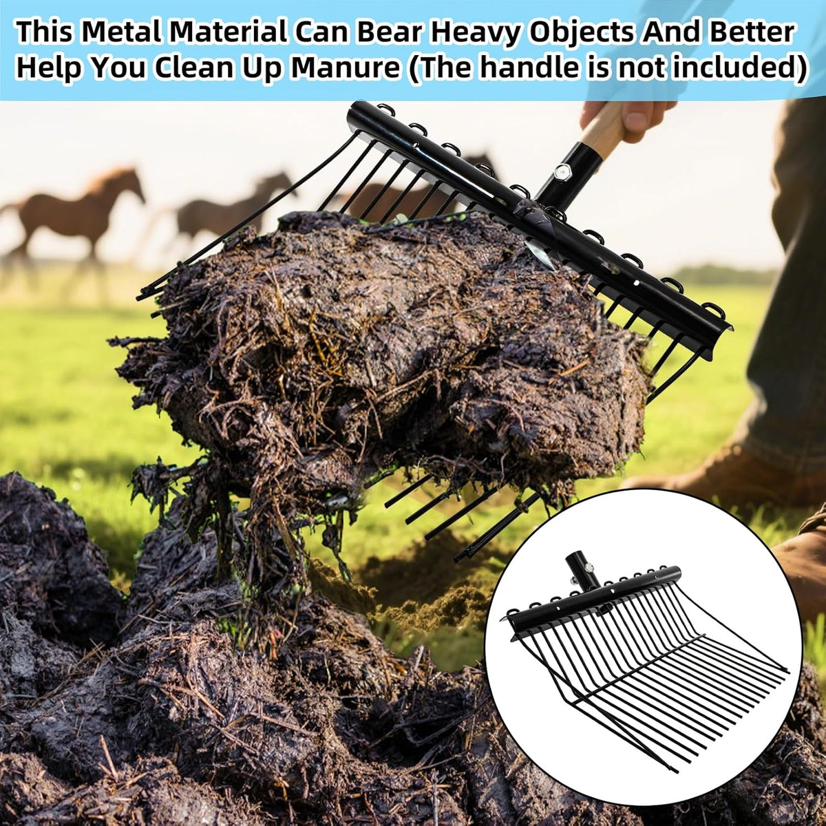Pitch Manure Fork Head, Metal Pitch Fork for Garden, Durable Digging Fork Rake Head Replacement
