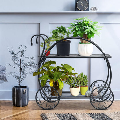 S AFSTAR Metal Plant Stand, Two Tiered Garden Cart Shelf for Indoor Outdoor Home Garden Patio