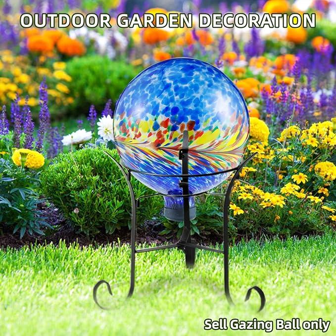 VOREEN 10-Inch Glass Gazing Ball, Outdoor Gazing Globe, Handmade Reflective Ball Yard Decoration