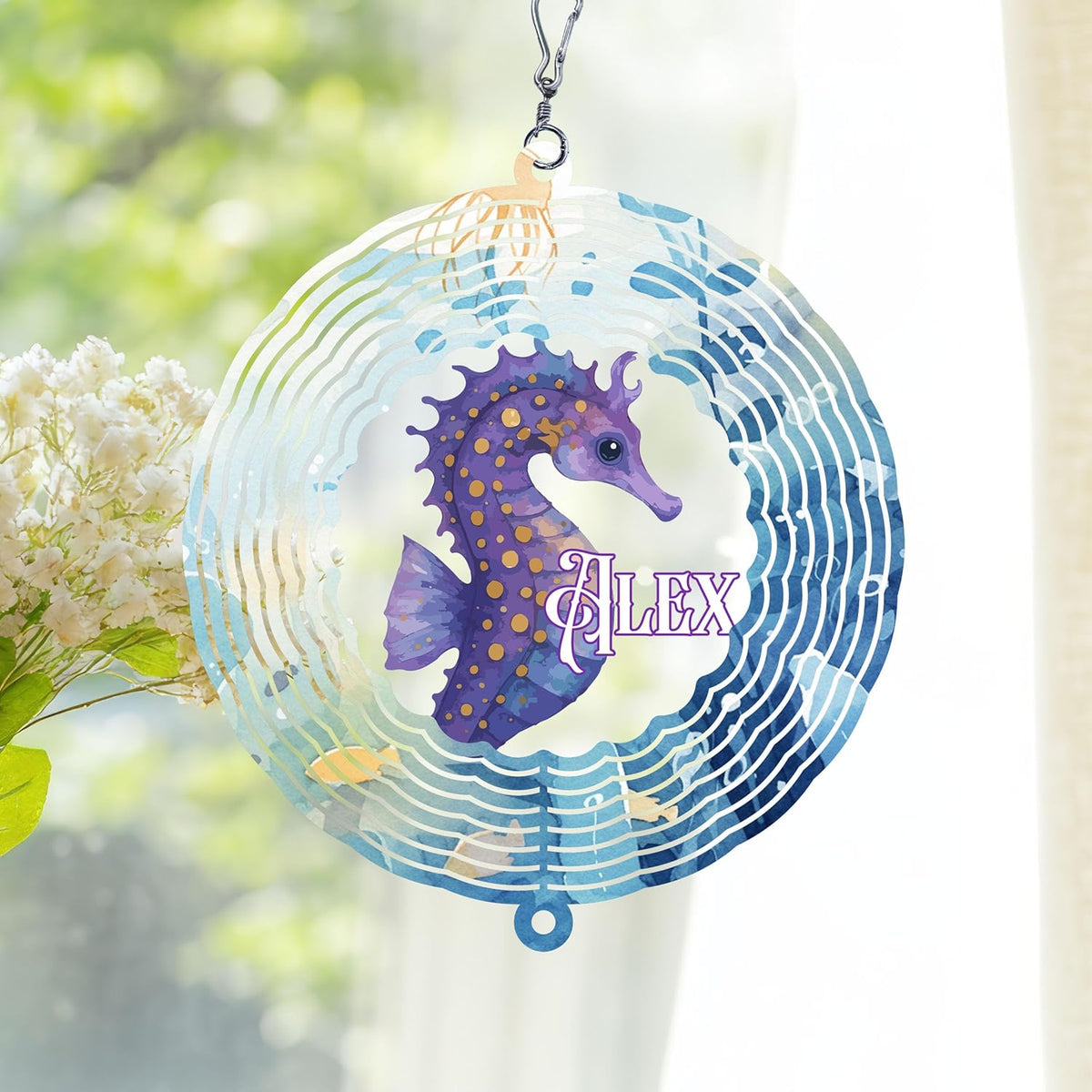 Personalized Hippocampus Wind Spinner 3D Stainless Steel, Hippocampus Garden Spinner Hanging