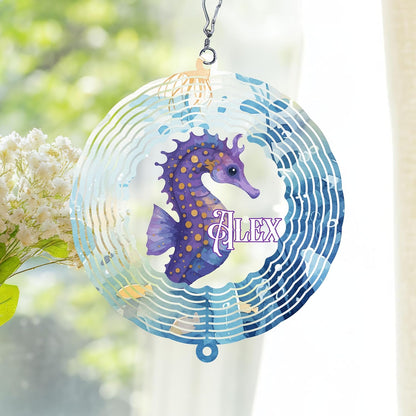 Personalized Hippocampus Wind Spinner 3D Stainless Steel, Hippocampus Garden Spinner Hanging