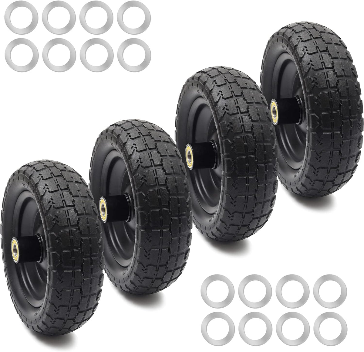 AR-PRO (4-Pack) Replacement Wheels 10 inch Flat Free Tire - Solid Flat-Free Tire and Wheel - 3"