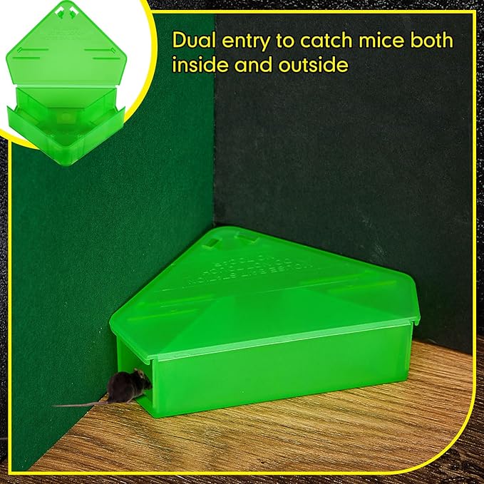 Qualirey 24 Pcs Mice Station with Key Triangle Bait Station Reusable Rodent Trap Bait Box, Keeps