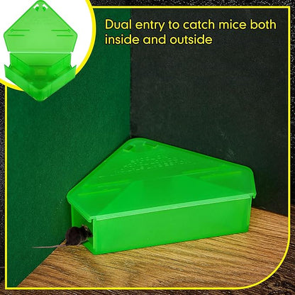 Qualirey 24 Pcs Mice Station with Key Triangle Bait Station Reusable Rodent Trap Bait Box, Keeps