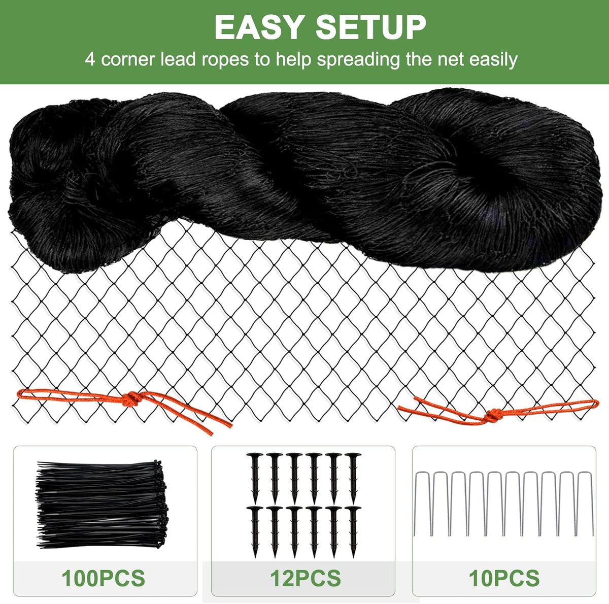 Bird Netting - Garden Poultry Netting with 3/4" Mesh Net, 50x50ft for Chickens, Heavy Duty Nylon