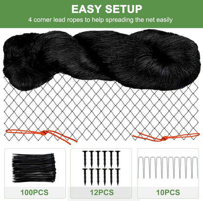 Bird Netting - Garden Poultry Netting with 3/4" Mesh Net, 50x50ft for Chickens, Heavy Duty Nylon