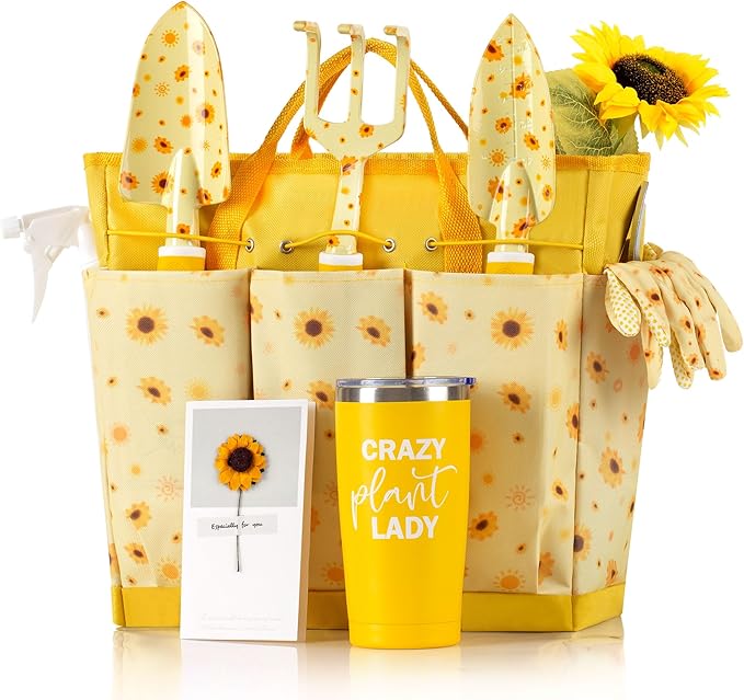 Sunflower Gardening Gifts for Women, Garden Tool Set, Heavy Duty Gardening Hand Tools with Garden