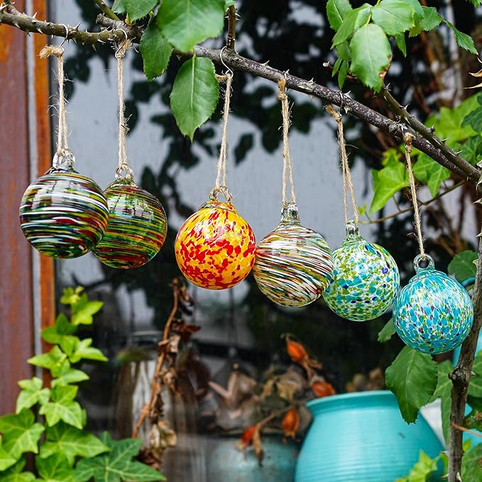6 Pcs Blown Glass Ornaments Balls, 2.3inch Hand Blown Glass Christmas Ornaments for Tree, Hanging