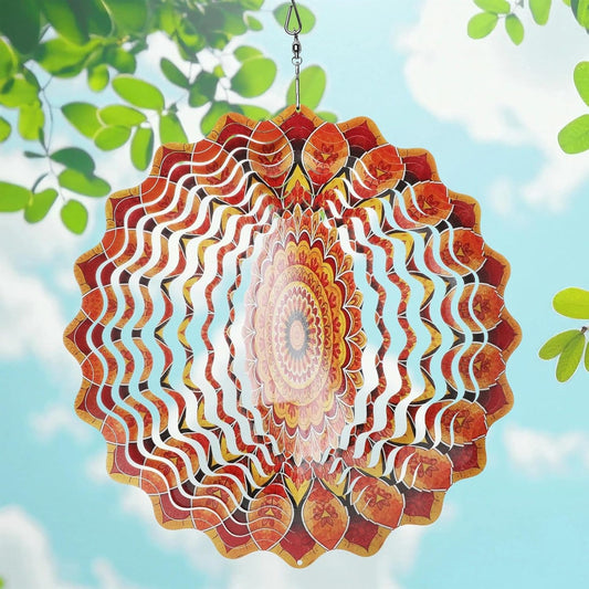 Stainless Steel Wind Spinner Sunflower, 12-Inch 3D Kinetic Metal Hanging Wind Spinners Outdoor