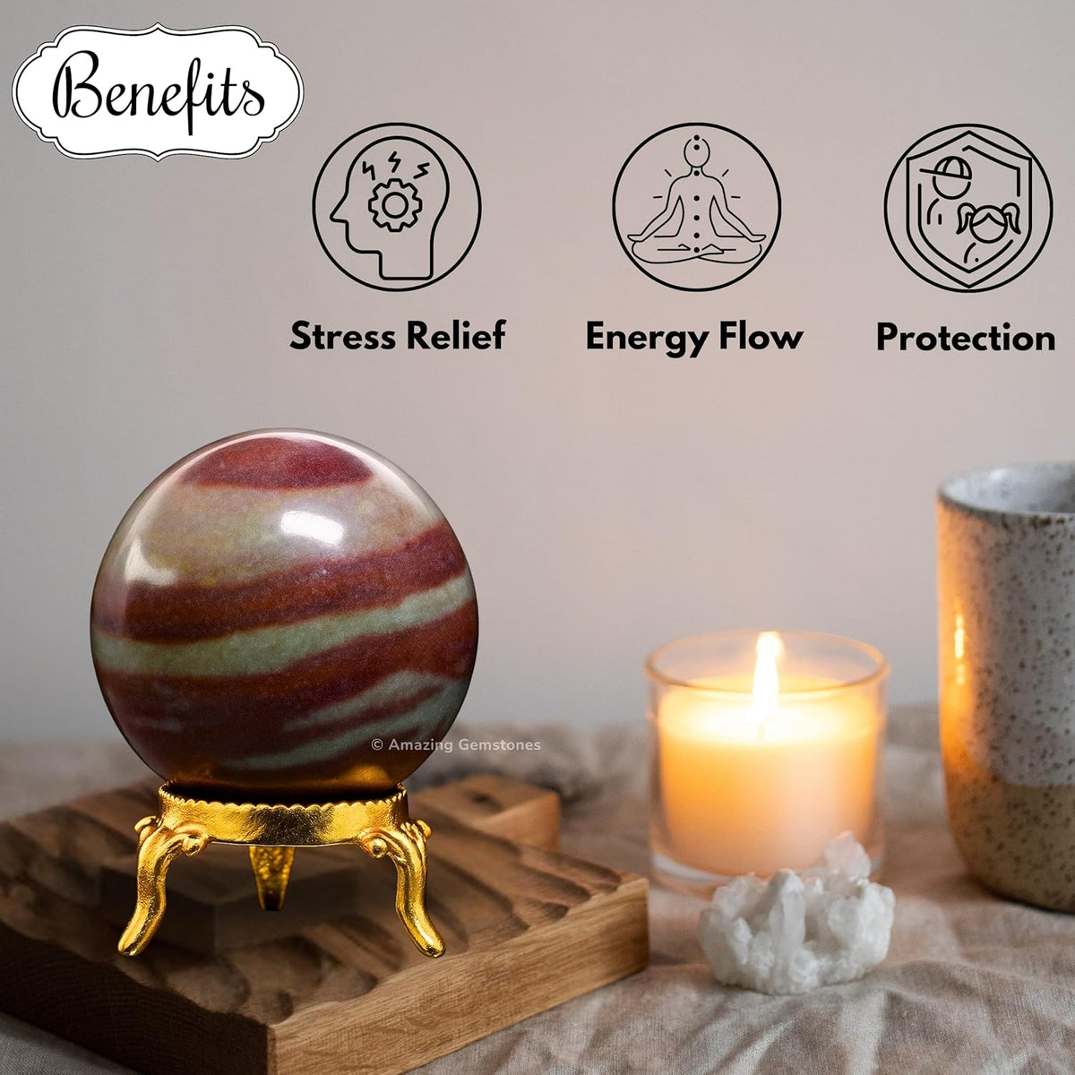 Amazing Gemstone Narmada Shiva Lingam Crystal Ball with Stand - 2" Inches Crystal Sphere Meditation