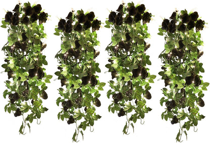 RECUTMS Artificial Hanging Rose Flower 4Pieces 3.3Ft Flowers for Outdoors with 30 LED Fairy String