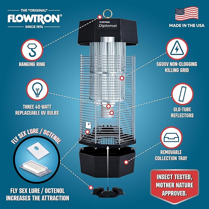 Flowtron Indoor/Outdoor Fly Control, 2000 sq.ft Indoor & 2 Acre Outdoor Insect Control with Dual