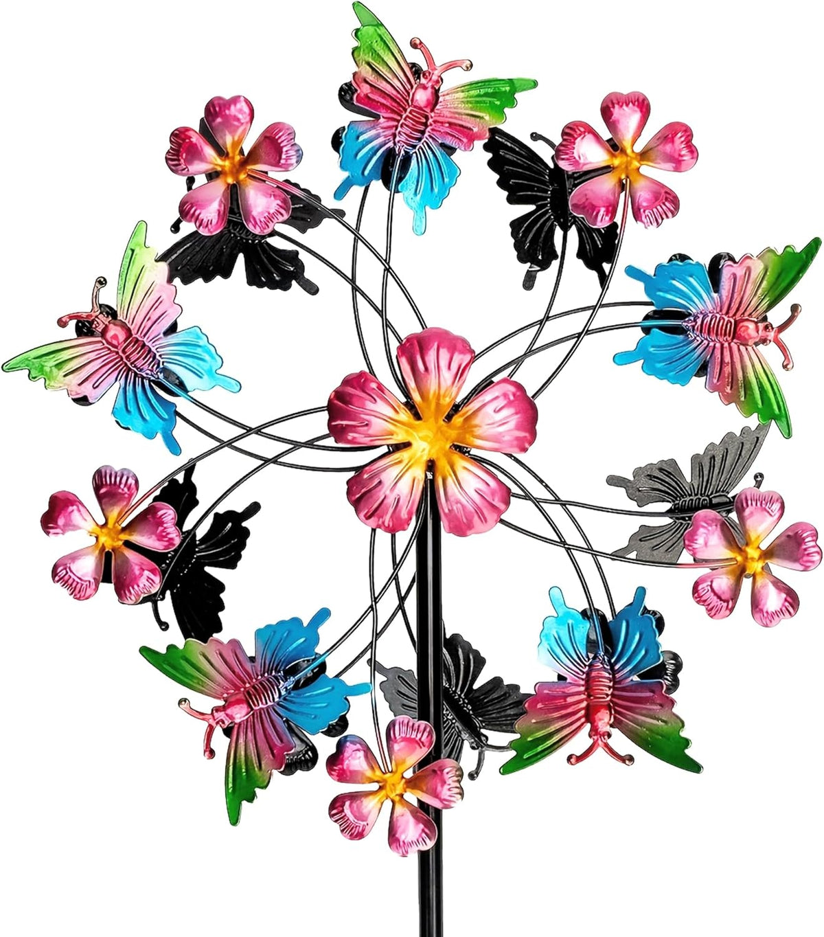 38" Double Blade Butterfly Wind Spinners Outdoor, Colorful Butterflies Kinetic Outdoor Decor for