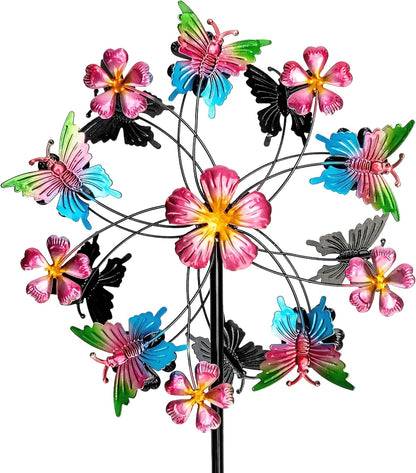 38" Double Blade Butterfly Wind Spinners Outdoor, Colorful Butterflies Kinetic Outdoor Decor for