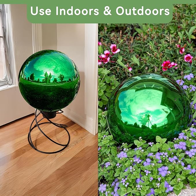 Lily's Home Stainless Steel Gazing Globe Mirror Ball, Colorful and Shiny Addition to Any Garden or