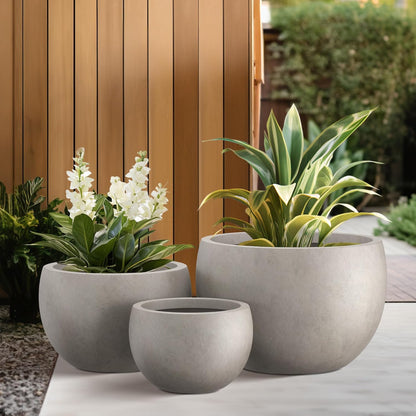 Kante 19.9",15.7",11.8" Dia Round Concrete Planter Set of 3, Outdoor/Indoor Large Bowl Plant Pots