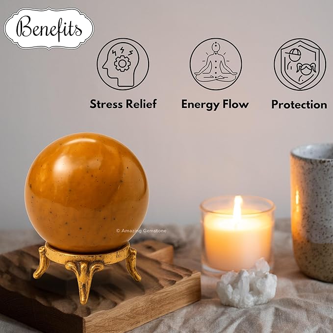 Amazing Gemstone Yellow Jasper Crystal Ball with Stand - 2 Inches Crystal Sphere Meditation Balls