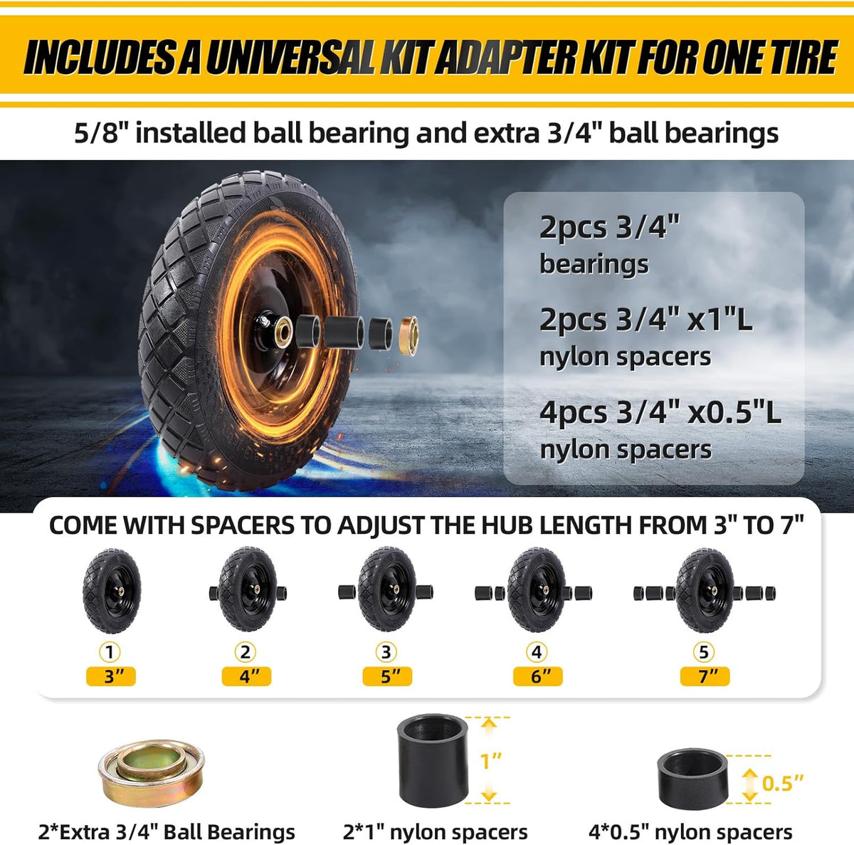 MZREXN 4.80/4.00-8" Flat Free Tire and Wheel, 15" Solid Wheelbarrow Tires, 3.00-4.00/4.80-8" with