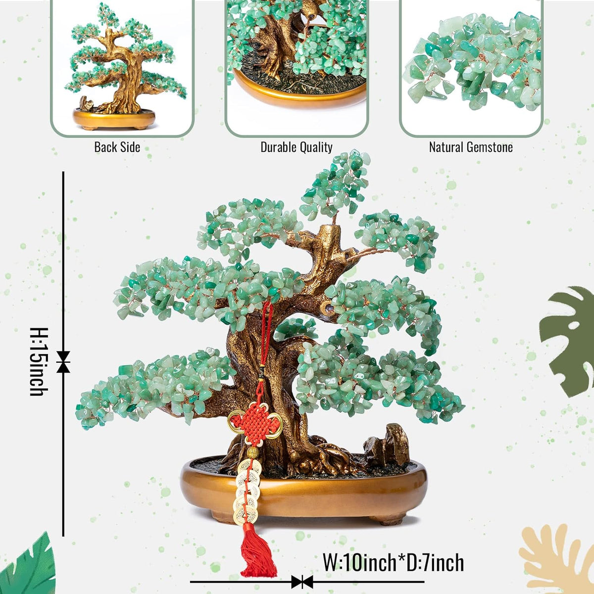Green Aventurine Gemstone Crystal Bonsai Tree of Life Large Feng Shui Money Chakra Tree for Luck