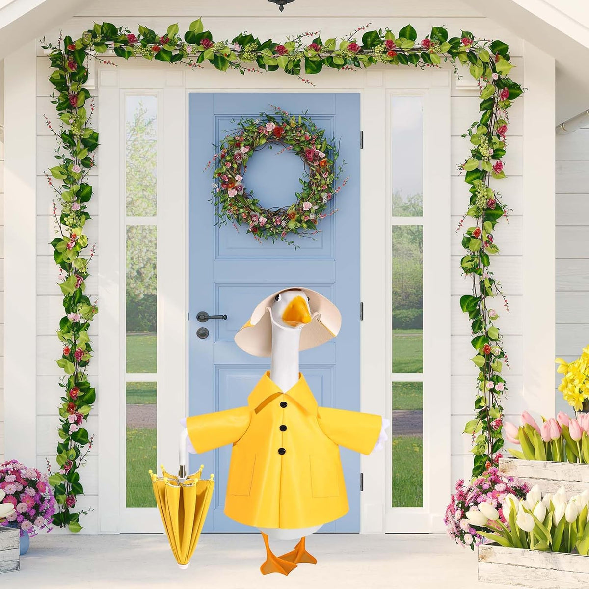 Raincoat Goose Outfit Porch Goose Clothes for 23" Lawn Outdoor Garden Yard Patio Statue Spring