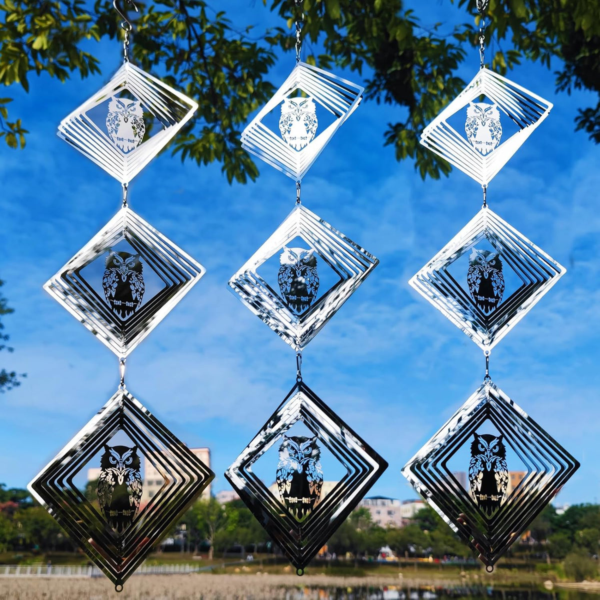 9 Discs Owl Bird Scare Set-Highly Reflective Double-Sided Bird Reflectors,Extra Sparkly Owl Wind