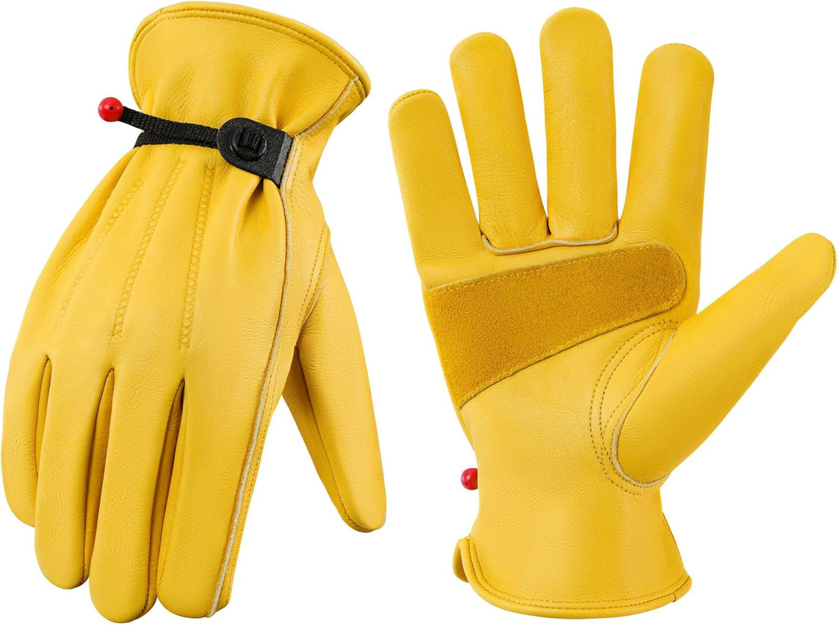 Leather Work Gloves for Men & Women, Reinforced Durable Gardening Gloves,Cowhide Work