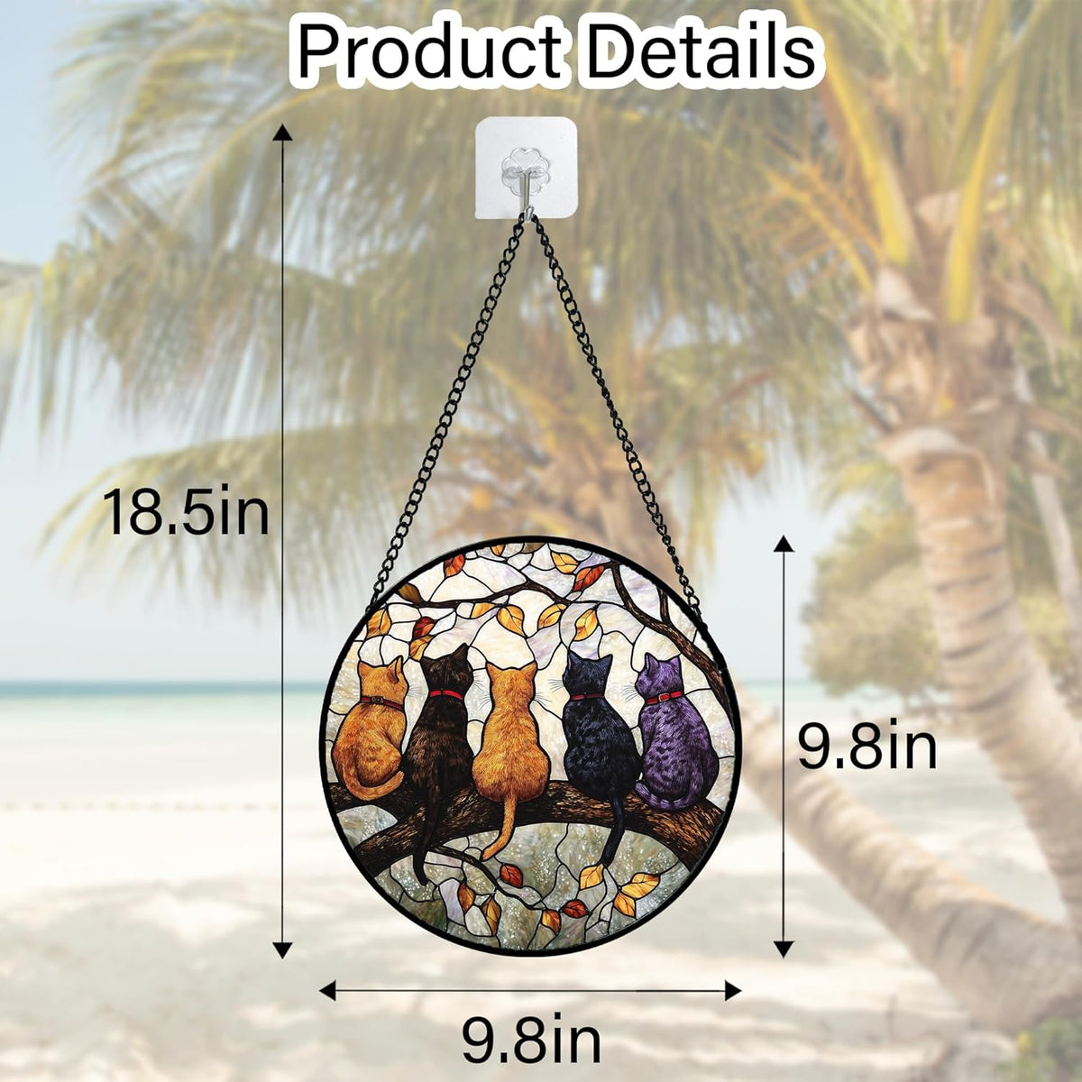 Stained Glass Window Hanging - 5 Cats on a Branch Suncatcher for Window Doors Home Decoration and