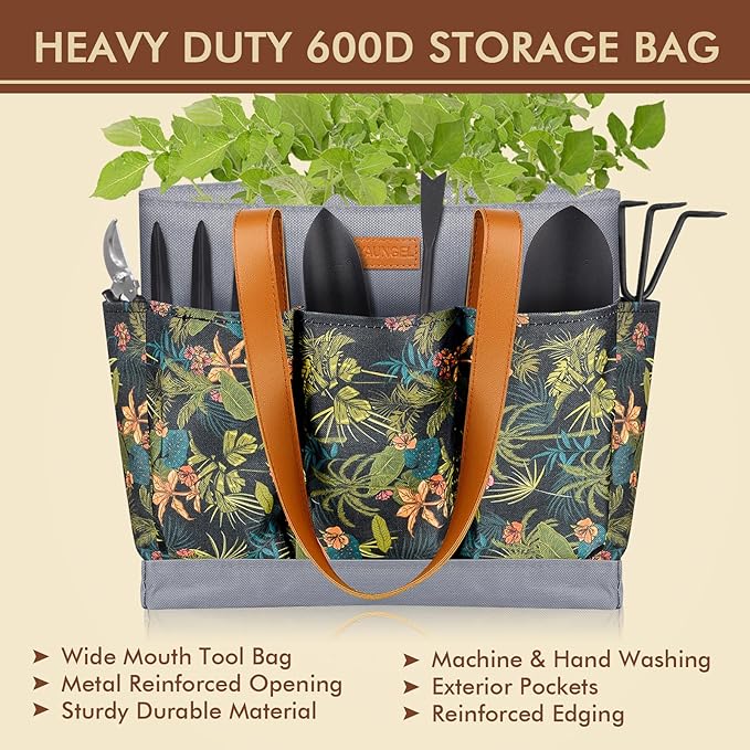 YAUNGEL Garden Tools - 10Pcs Garden Tool Set Heavy Duty Stainless Steel Gardening Supplies Hand