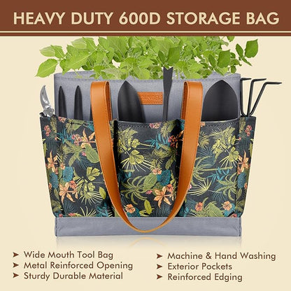 YAUNGEL Garden Tools - 10Pcs Garden Tool Set Heavy Duty Stainless Steel Gardening Supplies Hand
