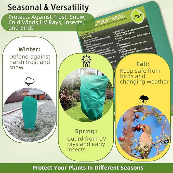 2 Pack Plant Covers Freeze Protection, 48"W x 72"H Winter Frost Blanket 2.36 oz/yd² Fabric Frost