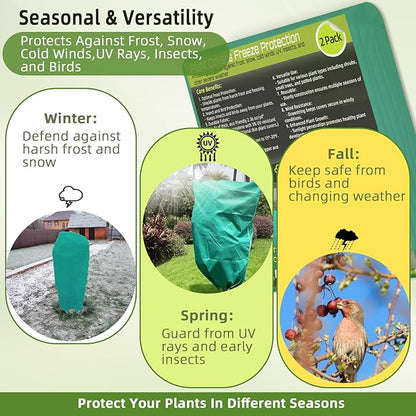 2 Pack Plant Covers Freeze Protection, 75"W x 90"H Winter Frost Blanket 2.36 oz/yd² Fabric Frost