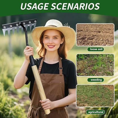 Upgraded Cultivator rake, Spray-Coated Rust-Proof Manganese Steel Weed rake, and 8-Tines Garden