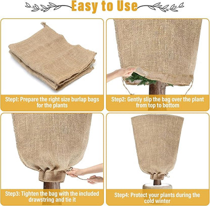 Riare 2 Packs 32 × 40 Inch Burlap Winter Plant Cover Bags with Drawstring- Reusable Large Burlap