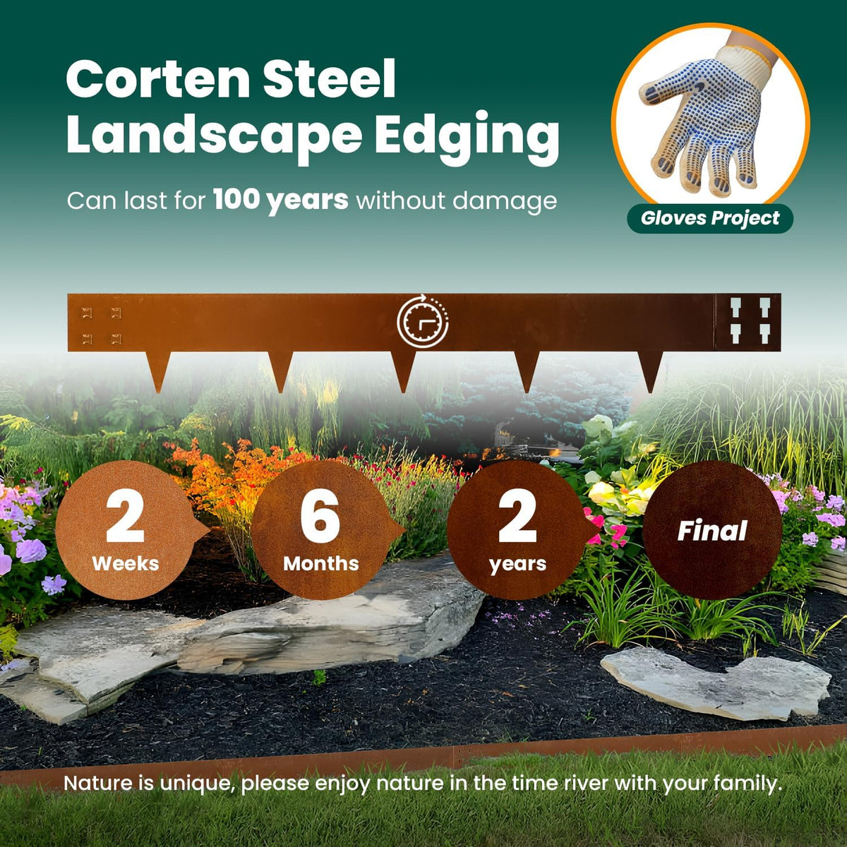 Corten Steel Landscape Edging 40" Lx 6" H Steel Landscaping Edging 6 pcs Metal Landscape Edging