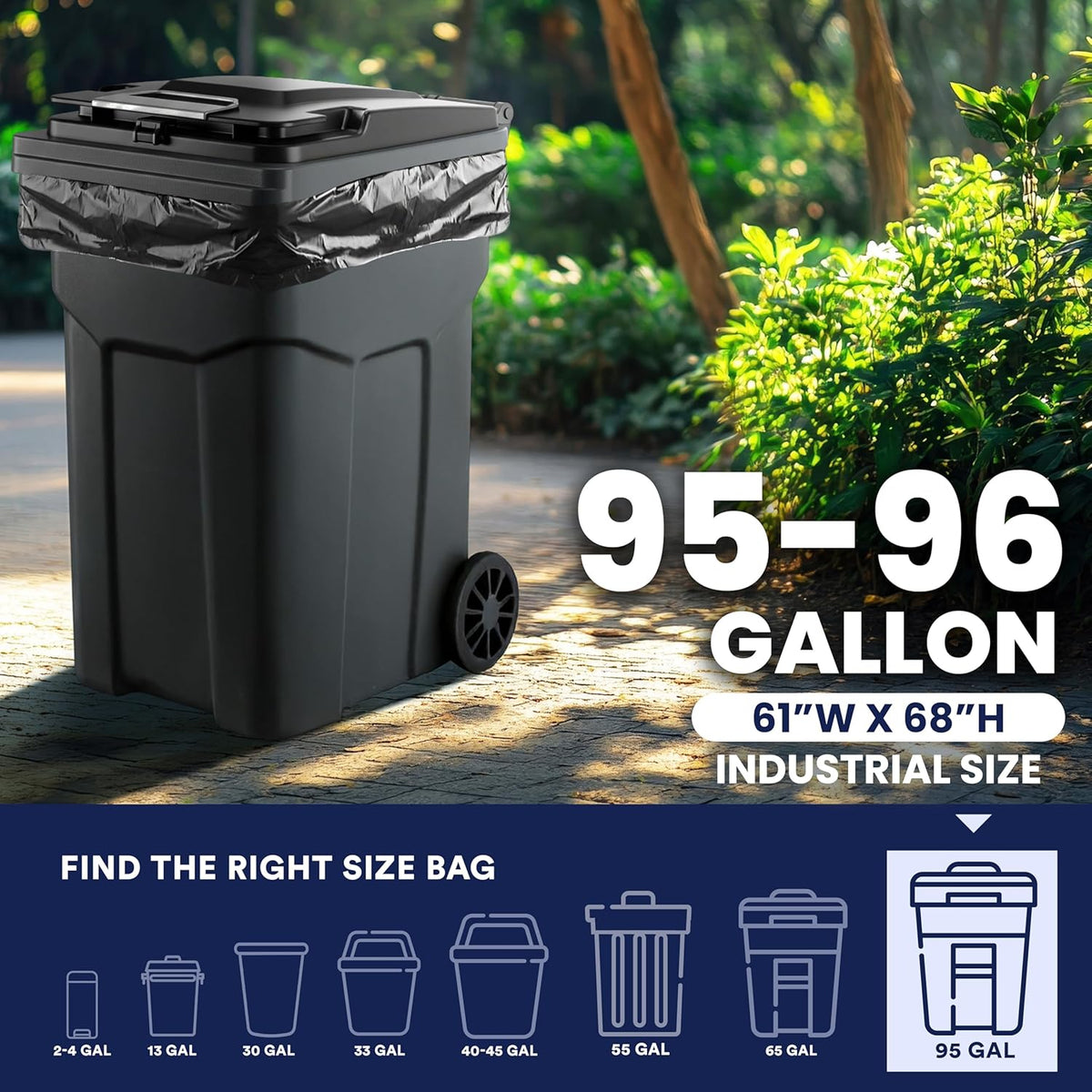 Plasticplace 95-96 Gallon Heavy Duty Black Trash Bags - Contractor Grade, Extra Large Garbage Bags